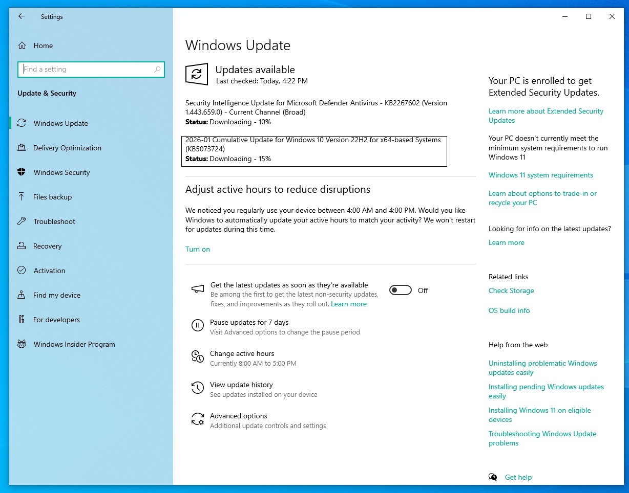 Windows 10 KB5073724 is January 2026’s Extended Security Update (ESU) and it removes old modem drivers