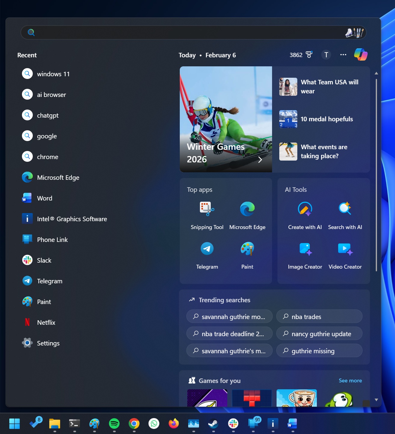 Windows 11’s Search is more cluttered than ever, as it shows “AI tools,” which simply opens Bing.com